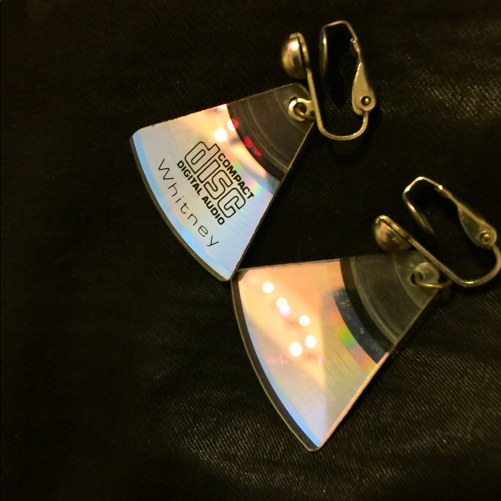 CD Clip earrings compact disc artisan can convert To pierced OOAK Vtg